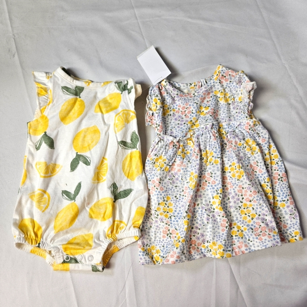 Carter's Yellow Lemon Onesie Floral‎ Dress With Bottoms 3 Months